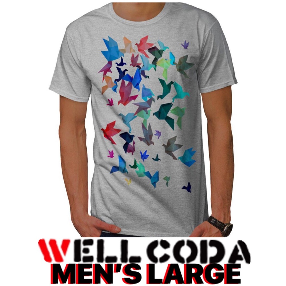 Summer Origami Men’s Large Gray T Shirt V Neck Lit